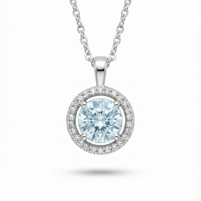 The Aquamarine Halo Pendant