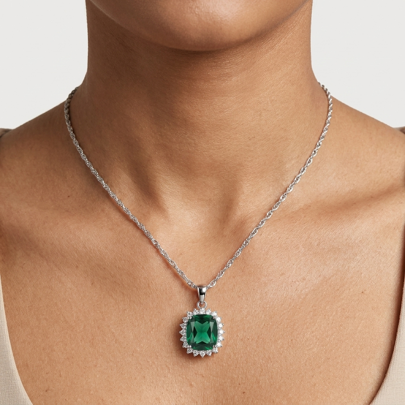 The Emerald Radiant Halo Pendant