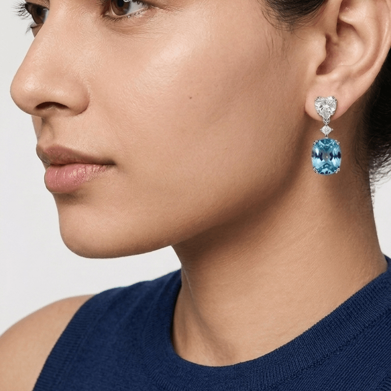 Aquamarine Silhouette Earrings - Sterling Silver Fine Jewellery - Kyra | Fine Jewellery |