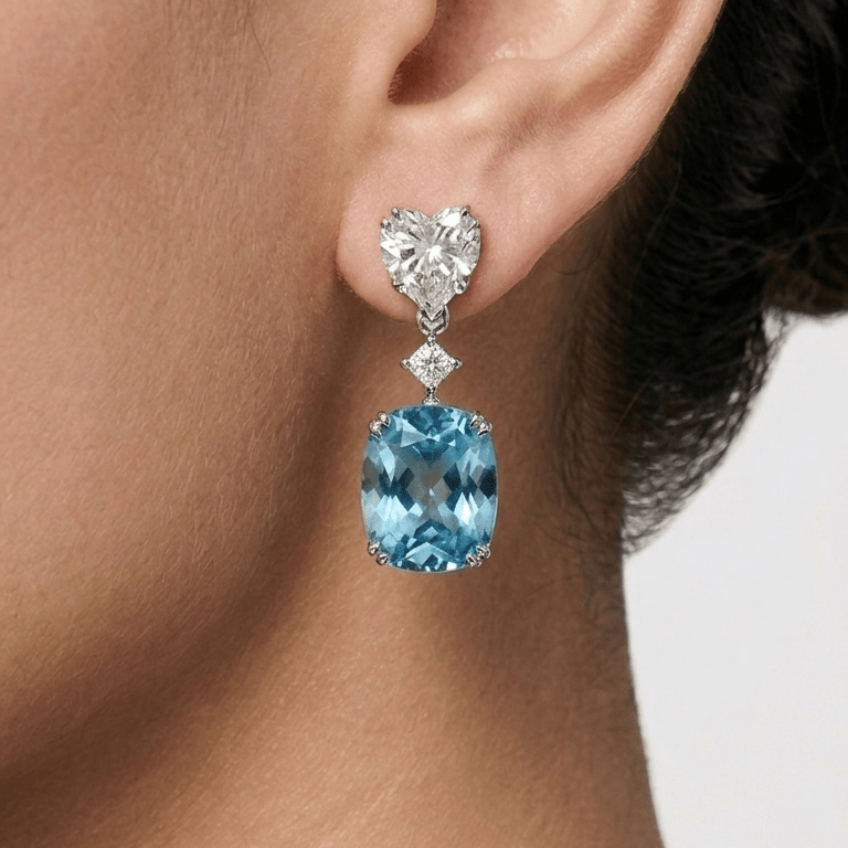 Aquamarine Silhouette Earrings - Sterling Silver Fine Jewellery - Kyra | Fine Jewellery |
